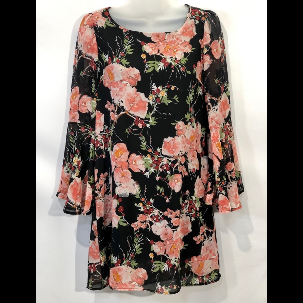 Newbury Kustom floral bell sleeve dress sz S